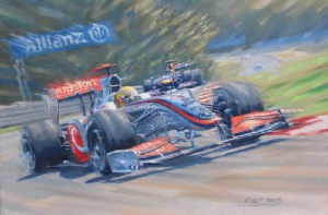 Painting of Lewis Hamilton, Mclaren MP4/24, 2009 Hungarian Grand Prix